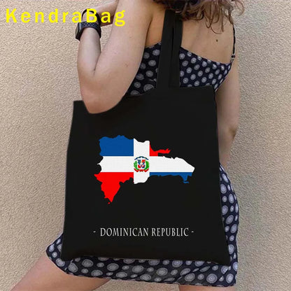 Dominican Republic Flag & Sunset Canvas Tote Bag – Punta Cana, Santo Domingo, Eco-Friendly Shopper Handbag