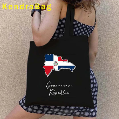 Dominican Republic Flag & Sunset Canvas Tote Bag – Punta Cana, Santo Domingo, Eco-Friendly Shopper Handbag