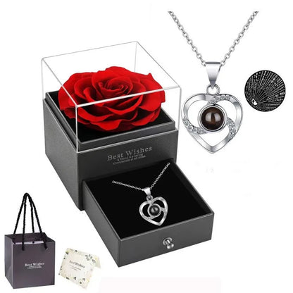 Heart-Shaped Red Rose Necklace with Gift Box