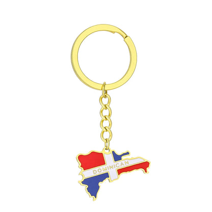 Dominican Republic Map Flag Key Chain – Stainless Steel Keyring Jewelry Gift for Men and Women