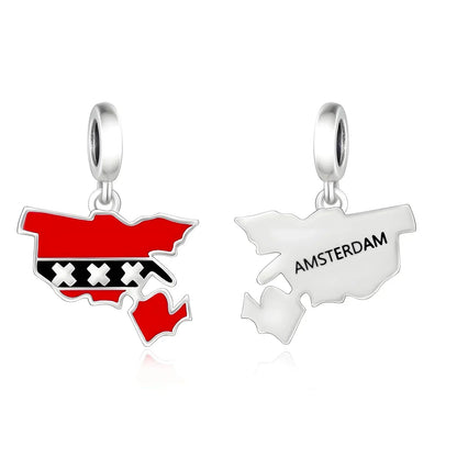 Real 925 Sterling Silver Pan Charms Bracelet – Dominican Republic Flag Map Enamel Bead for Women