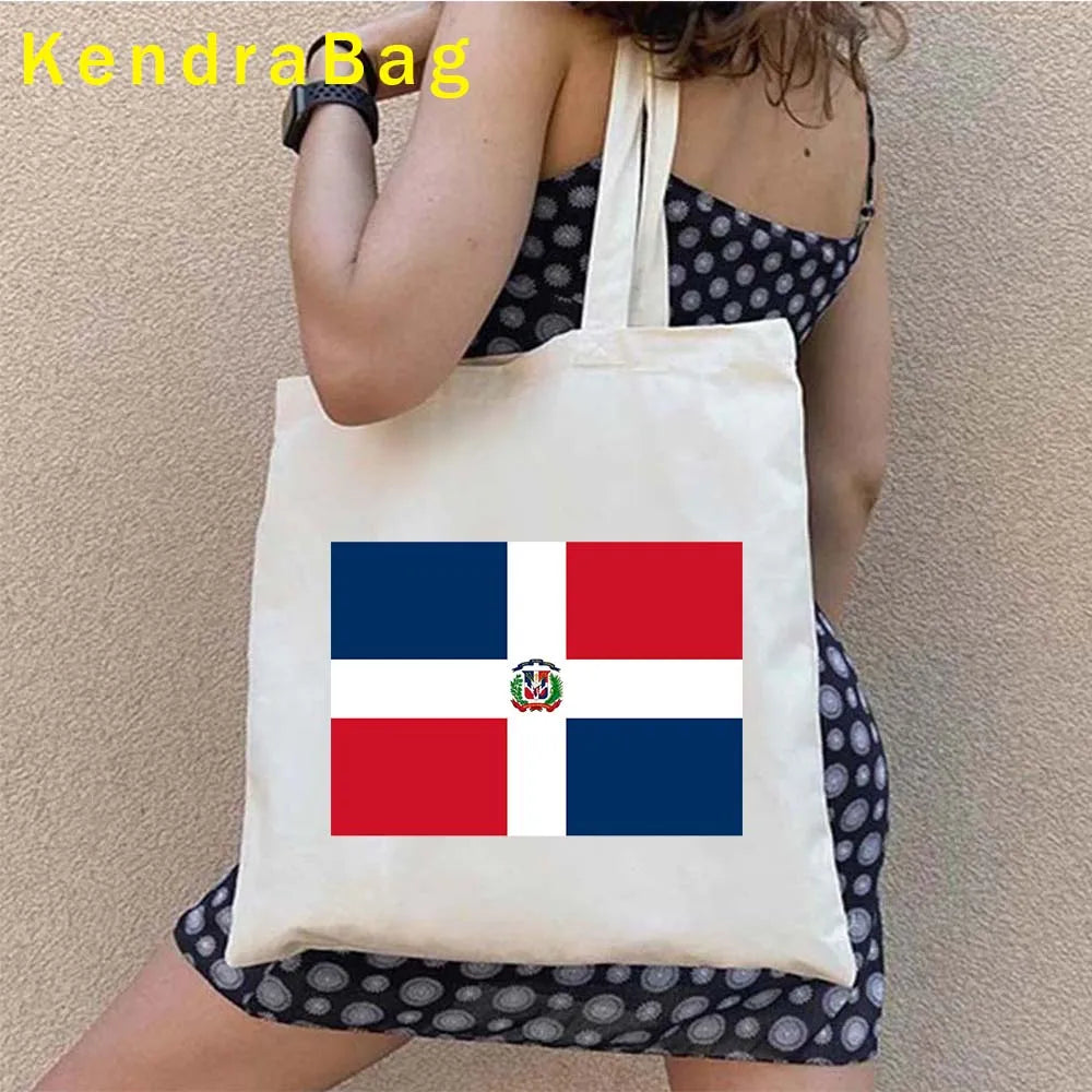 Dominican Republic Flag & Sunset Canvas Tote Bag – Punta Cana, Santo Domingo, Eco-Friendly Shopper Handbag