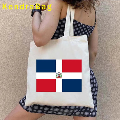 Dominican Republic Flag & Sunset Canvas Tote Bag – Punta Cana, Santo Domingo, Eco-Friendly Shopper Handbag