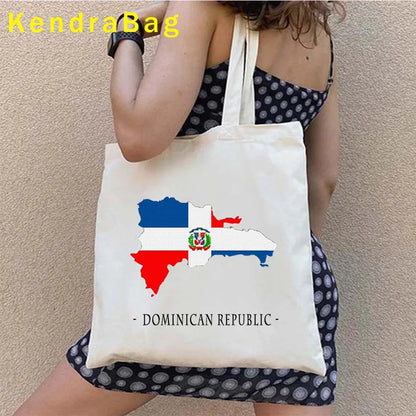 Dominican Republic Flag & Sunset Canvas Tote Bag – Punta Cana, Santo Domingo, Eco-Friendly Shopper Handbag