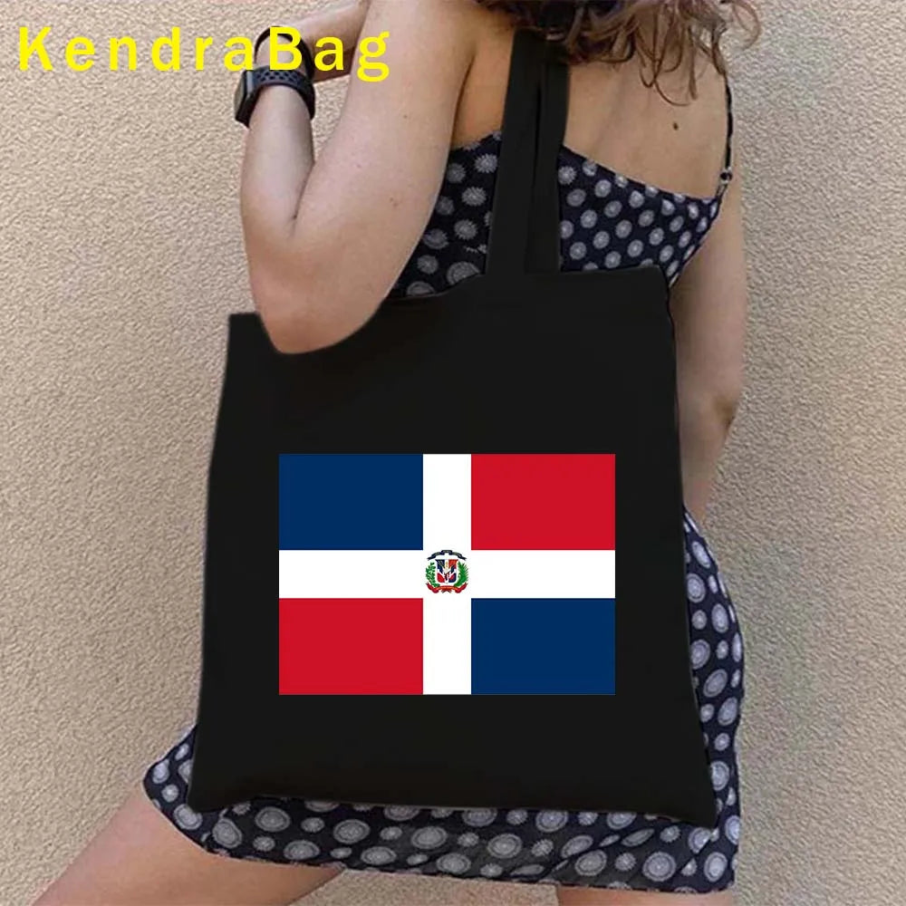 Dominican Republic Flag & Sunset Canvas Tote Bag – Punta Cana, Santo Domingo, Eco-Friendly Shopper Handbag