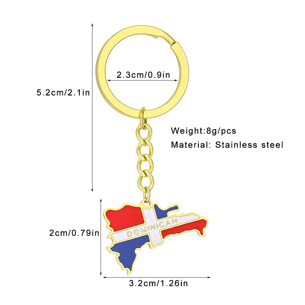 Dominican Republic Map Flag Key Chain – Stainless Steel Keyring Jewelry Gift for Men and Women