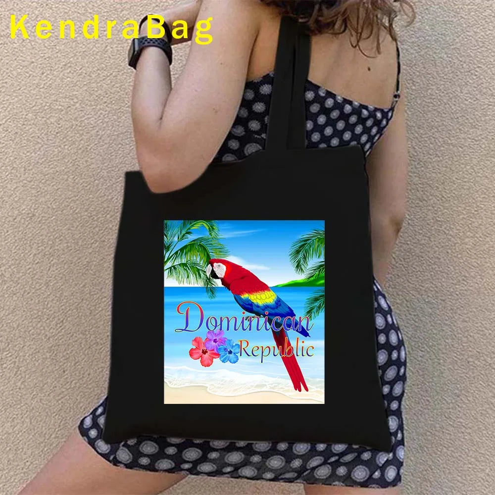 Dominican Republic Flag & Sunset Canvas Tote Bag – Punta Cana, Santo Domingo, Eco-Friendly Shopper Handbag