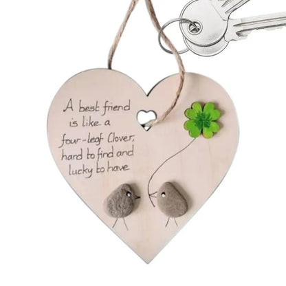 Rustic Heart Shape Wooden Wall Decor: Couples Birds & Bunny Design