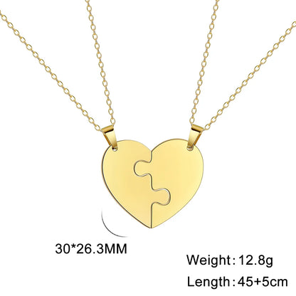 Customized Heart Puzzle Necklace - Stainless Steel, 2-6pcs