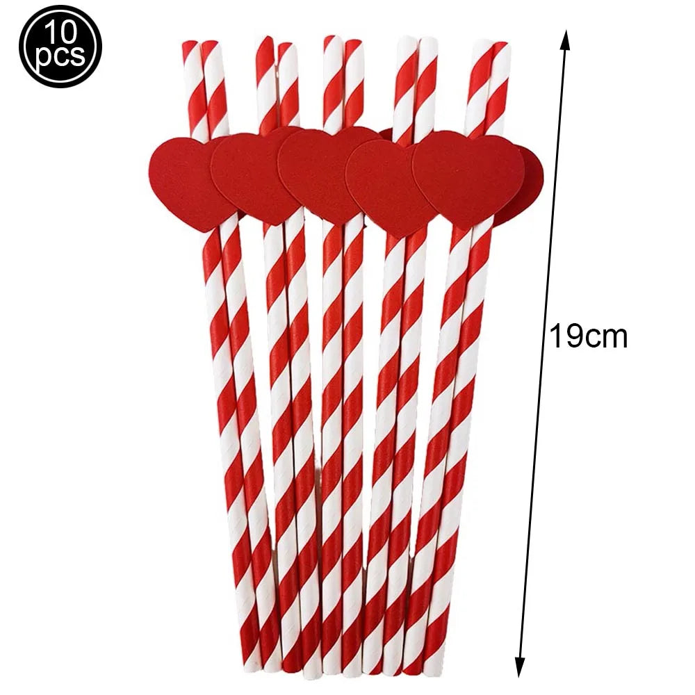 Biodegradable Red Heart Paper Straws - 10pcs