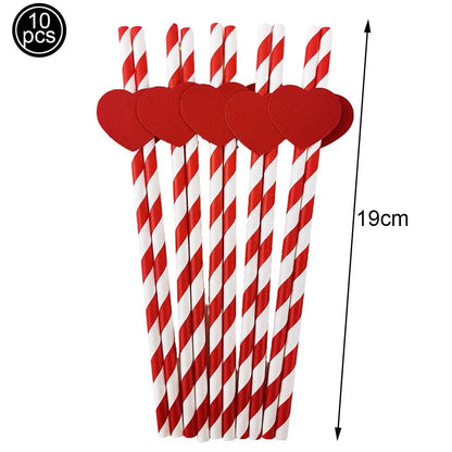 Biodegradable Red Heart Paper Straws - 10pcs