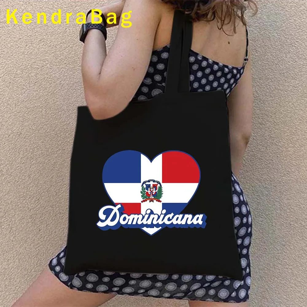 Dominican Republic Flag & Sunset Canvas Tote Bag – Punta Cana, Santo Domingo, Eco-Friendly Shopper Handbag