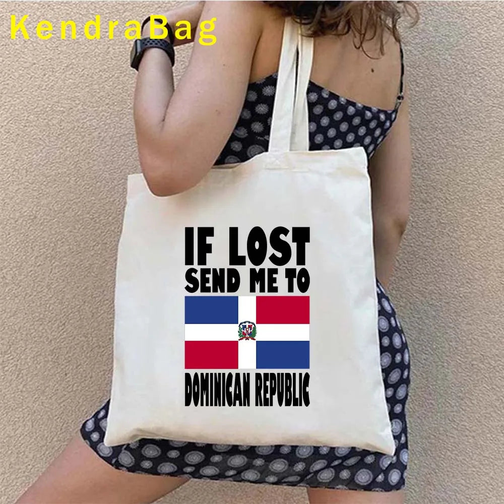 Dominican Republic Flag & Sunset Canvas Tote Bag – Punta Cana, Santo Domingo, Eco-Friendly Shopper Handbag