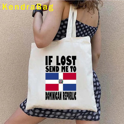 Dominican Republic Flag & Sunset Canvas Tote Bag – Punta Cana, Santo Domingo, Eco-Friendly Shopper Handbag