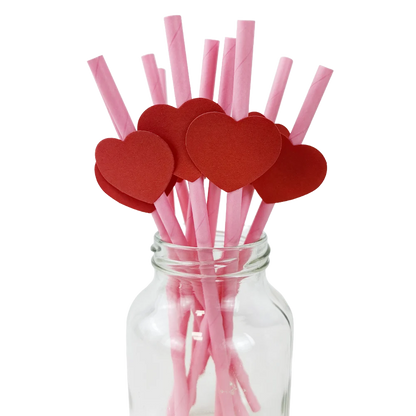 Biodegradable Red Heart Paper Straws - 10pcs