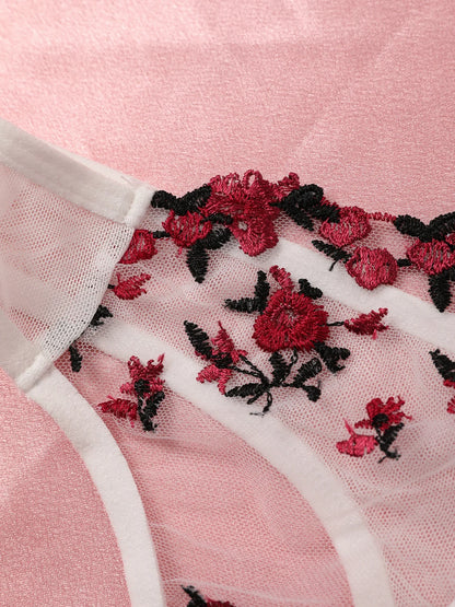 Sexy Lace Lingerie Set - Push Up Bra & Panty, Semi-Sheer, Flower Embroidery