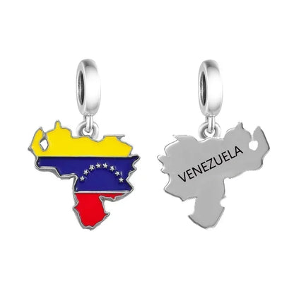 Real 925 Sterling Silver Pan Charms Bracelet – Dominican Republic Flag Map Enamel Bead for Women