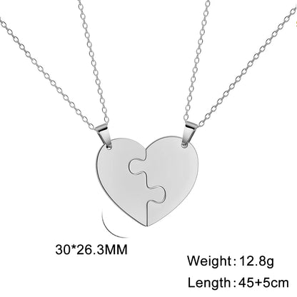 Customized Heart Puzzle Necklace - Stainless Steel, 2-6pcs