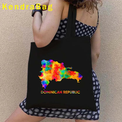 Dominican Republic Flag & Sunset Canvas Tote Bag – Punta Cana, Santo Domingo, Eco-Friendly Shopper Handbag