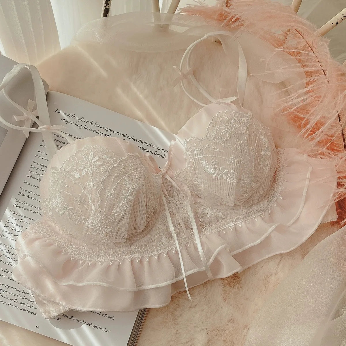 Japanese Lolita Lace Bra Set - 1/2 Cup, Sweet & Sexy, Support for Small Chests