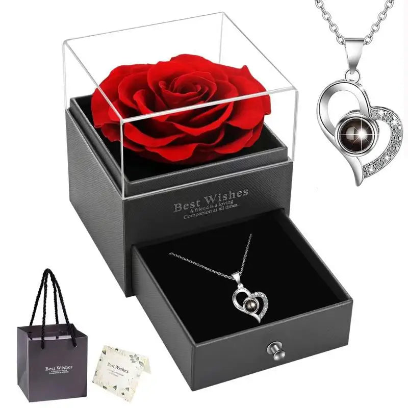 Heart-Shaped Red Rose Necklace with Gift Box