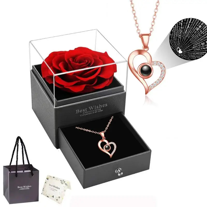 Heart-Shaped Red Rose Necklace with Gift Box