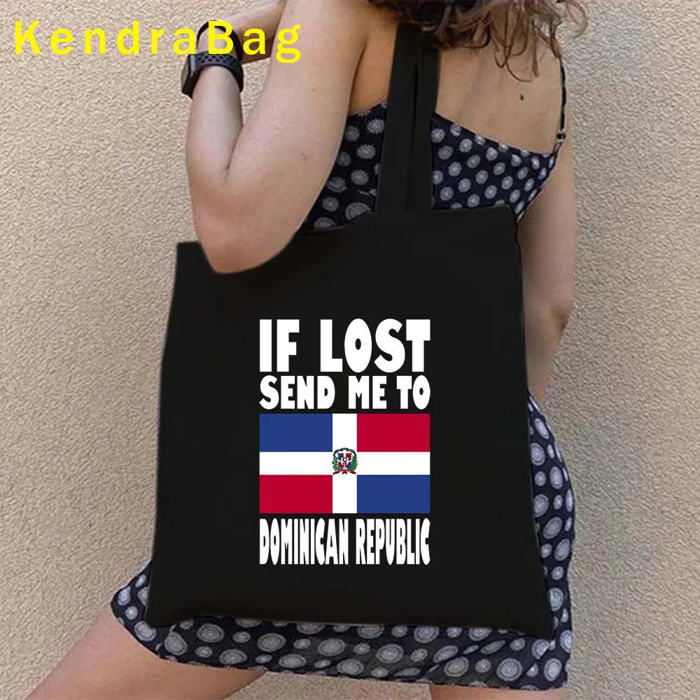 Dominican Republic Flag & Sunset Canvas Tote Bag – Punta Cana, Santo Domingo, Eco-Friendly Shopper Handbag