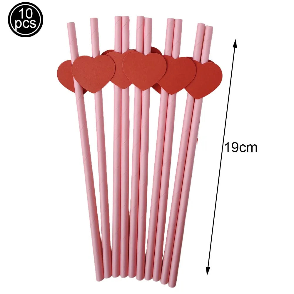 Biodegradable Red Heart Paper Straws - 10pcs